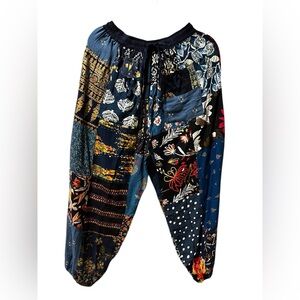 Navy #10 NWT 100% rayon patchwork jogger bottom pants